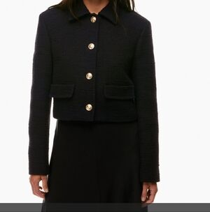Aritzia Black Textured Boxy Blazer with Gold Buttons